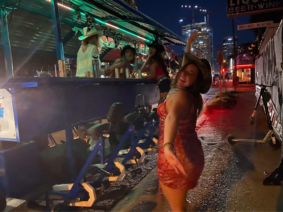 Austin nightlife vibes with BYOB party bike on 6th Street bar district