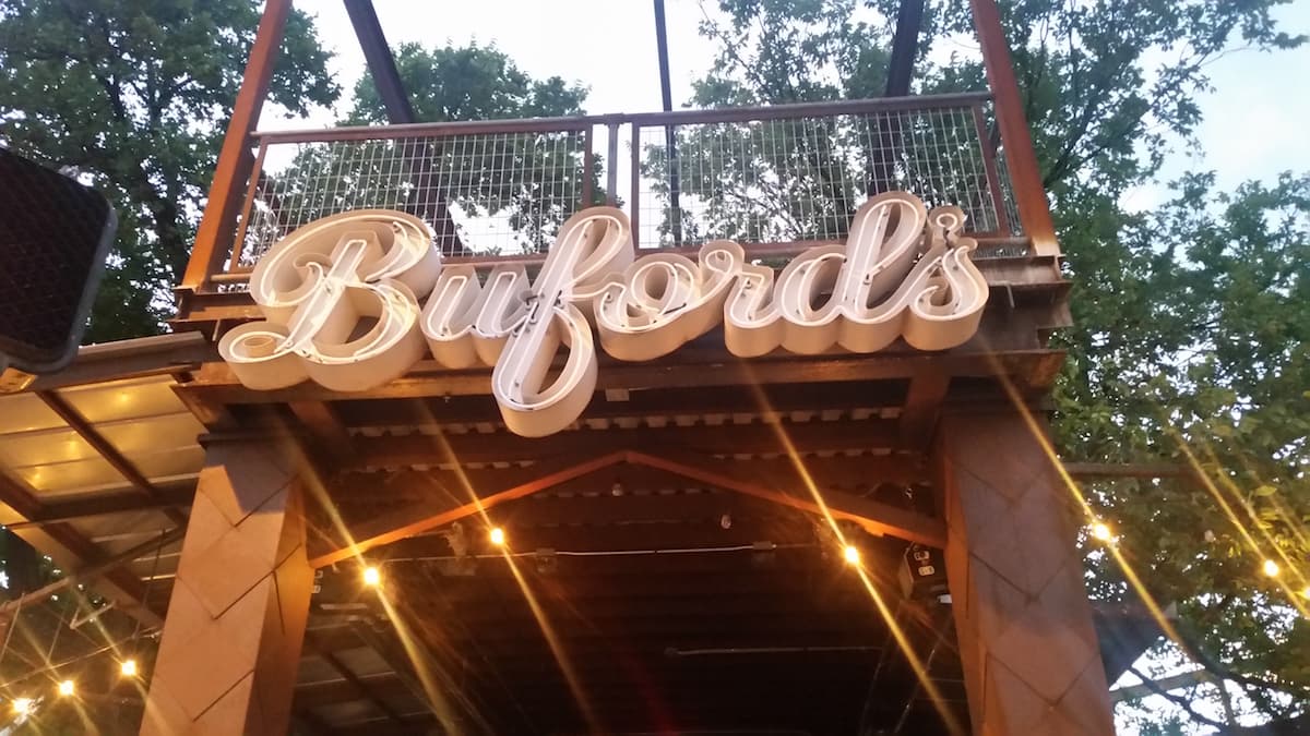 Buford's bar neon sign at night - Austin Bar Bike route stop